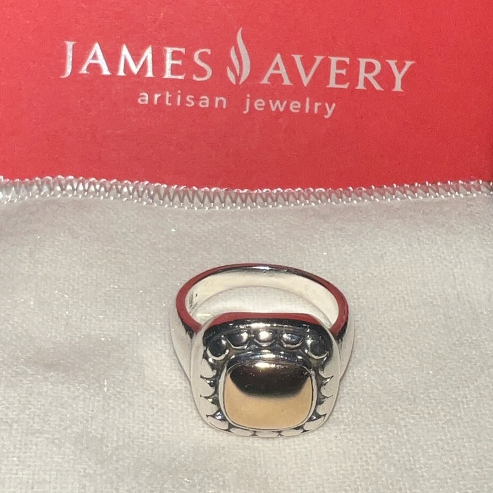James Avery two tone square ring sterling and 14K